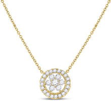  14k Yellow Gold Womens Round Diamond Floral Cluster Necklace 1/3 Cttw