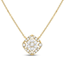  14k Yellow Gold Womens Round Diamond Floral Cluster Necklace 1/3 Cttw
