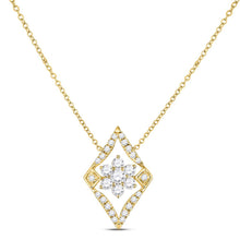  14k Yellow Gold Womens Round Diamond Geometric Cluster Necklace 1/3 Cttw
