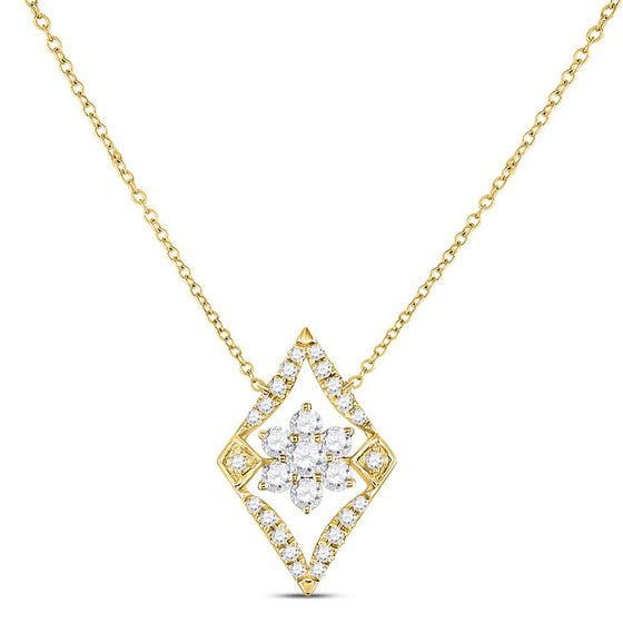 14k Yellow Gold Womens Round Diamond Geometric Cluster Necklace 1/3 Cttw