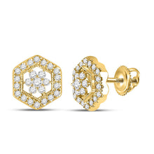  14k Yellow Gold Womens Round Diamond Hexagon Earrings 3/8 Cttw