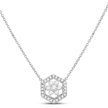 14k White Gold Womens Round Diamond Geometric Cluster Necklace 1/3 Cttw