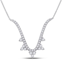  14k White Gold Womens Round Diamond Modern-V Fashion Necklace 1/4 Cttw
