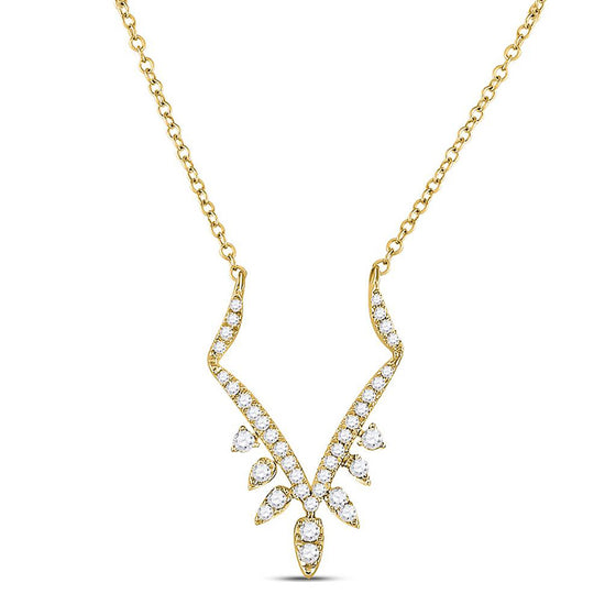 14k Yellow Gold Womens Round Diamond Fashion Necklace 1/4 Cttw