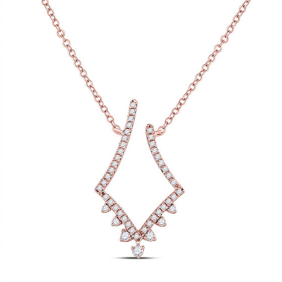 14k Rose Gold Womens Round Diamond Fashion Necklace 1/4 Cttw