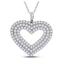  14k White Gold Womens Round Diamond Heart Pendant 1 Cttw