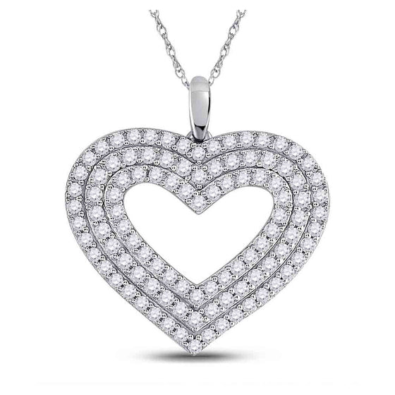 14k White Gold Womens Round Diamond Heart Pendant 1 Cttw