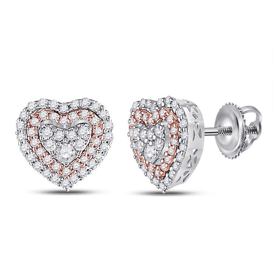 14k White Gold Womens Round Diamond Heart Earrings 3/8 Cttw