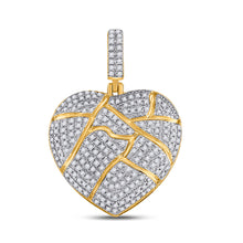  10k Yellow Gold Mens Round Diamond Broken Heart Charm Pendant 5/8 Cttw