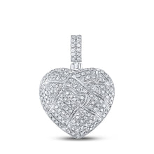  10k White Gold Mens Round Diamond Cracked Heart Charm Pendant 3/8 Cttw