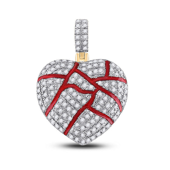 10k Yellow Gold Mens Round Diamond Heart Charm Pendant 3/8 Cttw