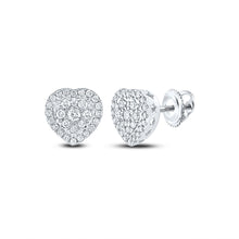  10k White Gold Womens Round Diamond Heart Earrings 1/2 Cttw