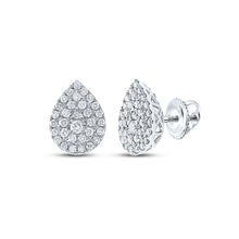  10k White Gold Womens Round Diamond Teardrop Cluster Earrings 1/2 Cttw