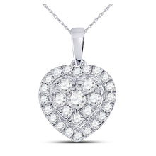  10k White Gold Womens Round Diamond Heart Pendant 1/2 Cttw