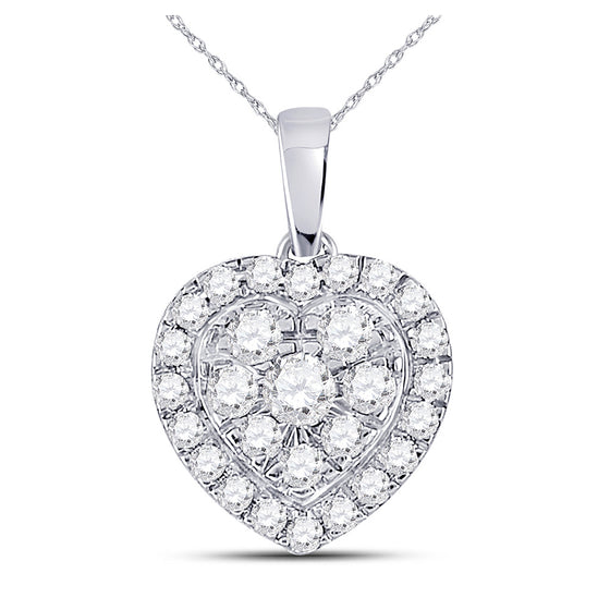 10k White Gold Womens Round Diamond Heart Pendant 1/2 Cttw