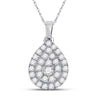 10k White Gold Womens Round Diamond Teardrop Pendant 1/2 Cttw