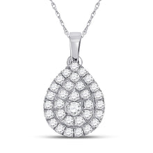  10k White Gold Womens Round Diamond Teardrop Pendant 1/2 Cttw