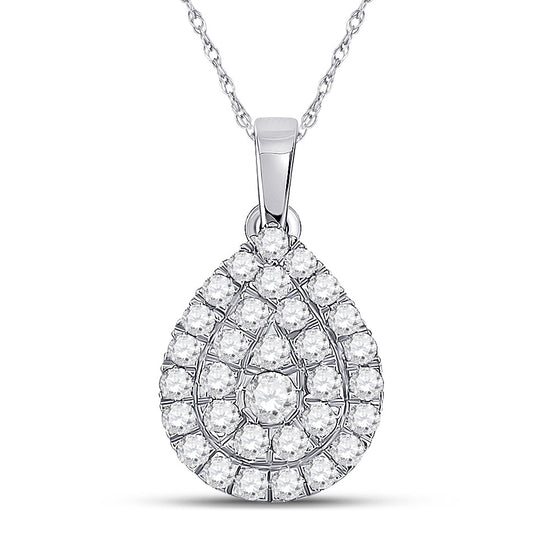 10k White Gold Womens Round Diamond Teardrop Pendant 1/2 Cttw