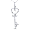 10k White Gold Womens Round Diamond Key Heart Pendant 1/5 Cttw