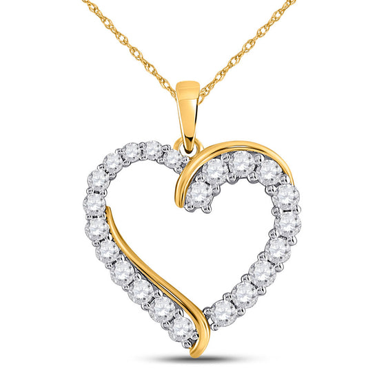 14k Yellow Gold Womens Round Diamond Heart Pendant 1 Cttw