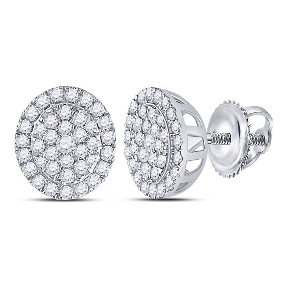 10k White Gold Womens Round Diamond Cluster Earrings 1/2 Cttw