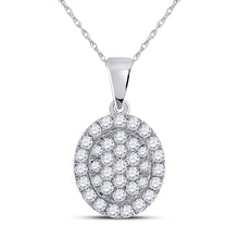  10k White Gold Womens Round Diamond Oval Pendant 1/2 Cttw
