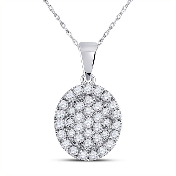 10k White Gold Womens Round Diamond Oval Pendant 1/2 Cttw