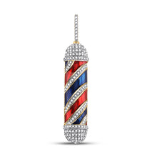  10k Yellow Gold Mens Round Diamond Barber Pole Charm Pendant 3/8 Cttw