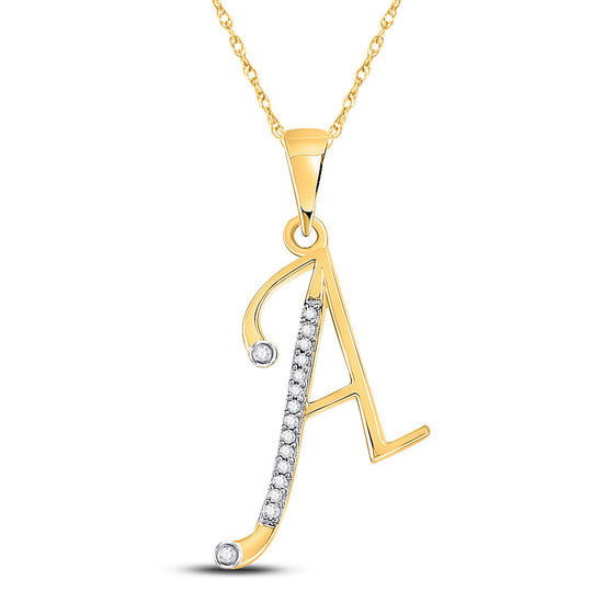 10k Yellow Gold Womens Round Diamond A Initial Letter Pendant 1/12 Cttw