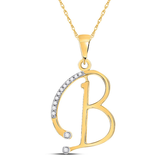10k Yellow Gold Womens Round Diamond B Initial Letter Pendant 1/12 Cttw