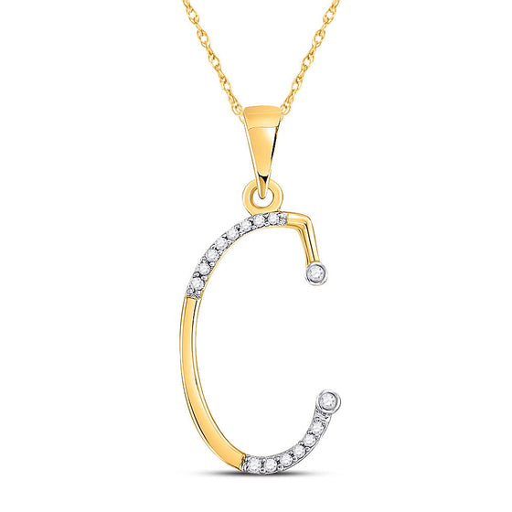 10k Yellow Gold Womens Round Diamond C Initial Letter Pendant 1/12 Cttw