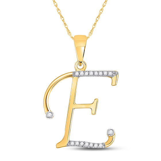10k Yellow Gold Womens Round Diamond E Initial Letter Pendant 1/12 Cttw