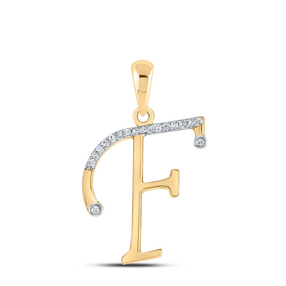 10k Yellow Gold Womens Round Diamond F Initial Letter Pendant 1/12 Cttw