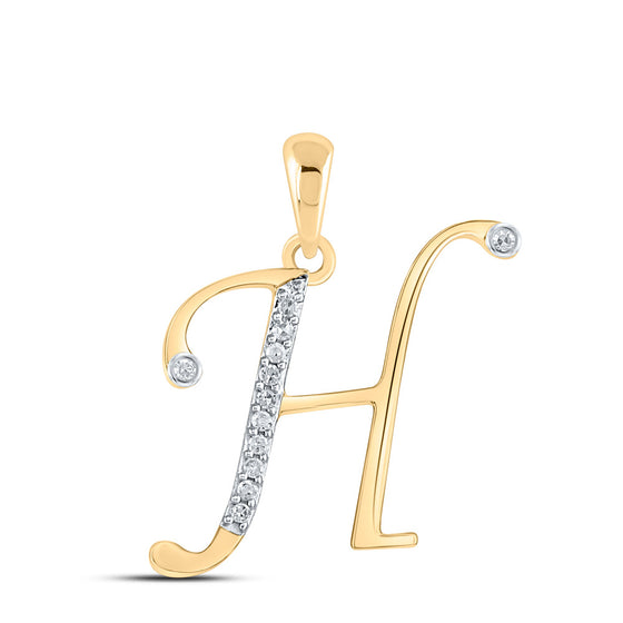 10k Yellow Gold Womens Round Diamond H Initial Letter Pendant 1/12 Cttw