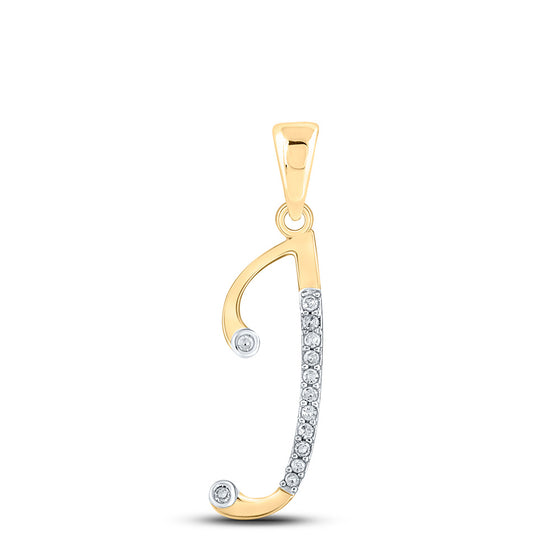 10k Yellow Gold Womens Round Diamond J Initial Letter Pendant 1/10 Cttw