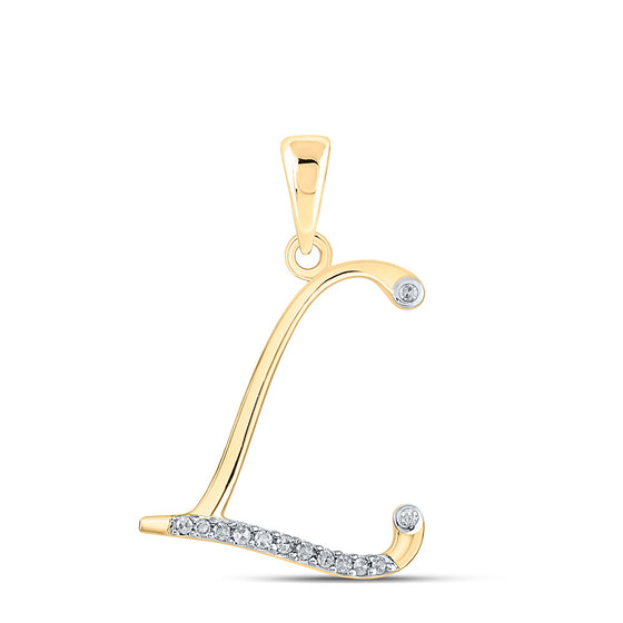 10k Yellow Gold Womens Round Diamond L Initial Letter Pendant 1/12 Cttw
