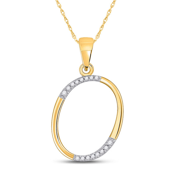 10k Yellow Gold Womens Round Diamond O Initial Letter Pendant 1/12 Cttw