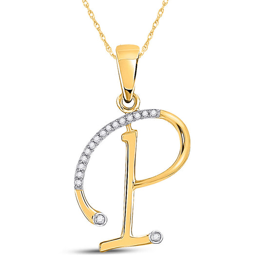 10k Yellow Gold Womens Round Diamond Initial P Letter Pendant 1/12 Cttw