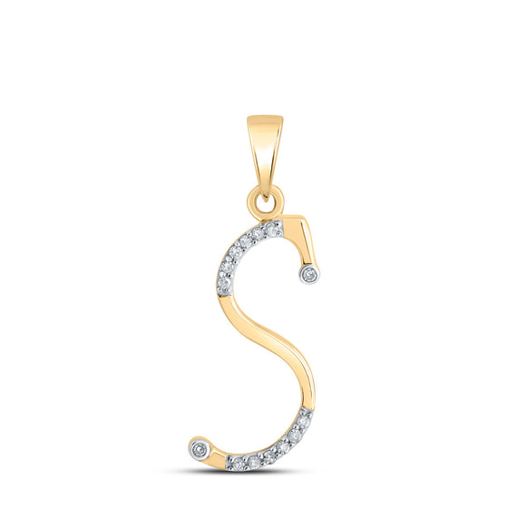 10k Yellow Gold Womens Round Diamond S Initial Letter Pendant 1/10 Cttw
