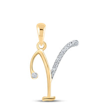  10k Yellow Gold Womens Round Diamond I Initial Letter Pendant 1/20 Cttw
