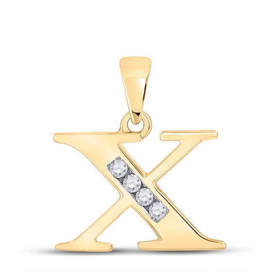 10k Yellow Gold Womens Round Diamond X Initial Letter Pendant 1/20 Cttw