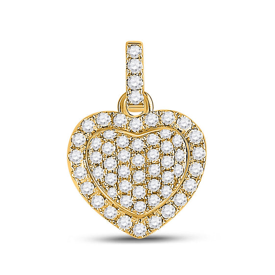14k Yellow Gold Womens Round Diamond Heart Pendant 1/4 Cttw