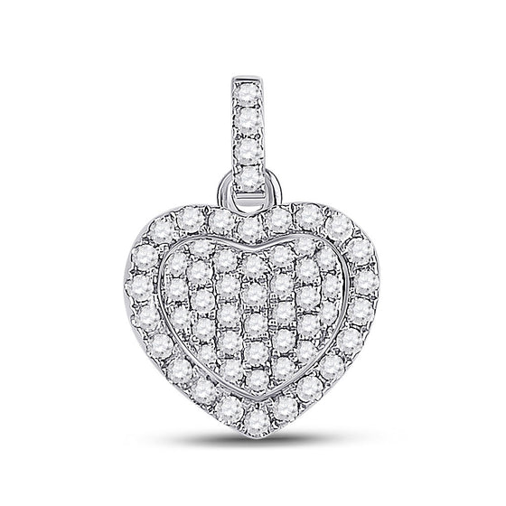 14k White Gold Womens Round Diamond Heart Pendant 1/4 Cttw