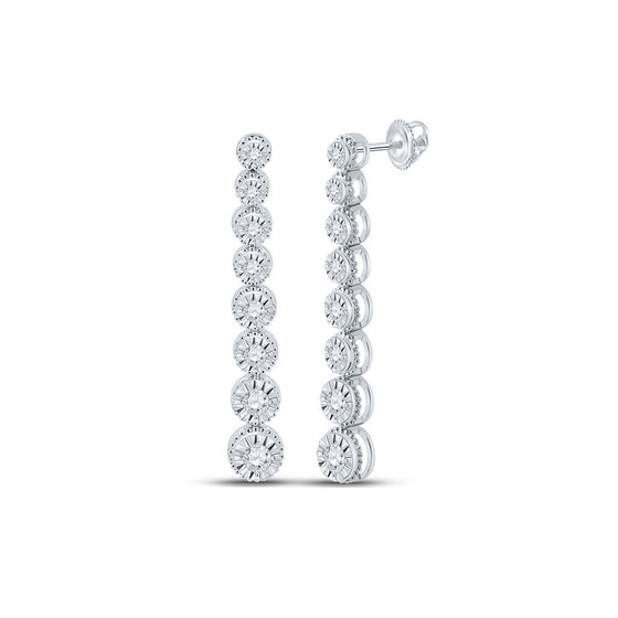 14k White Gold Womens Round Diamond Vertical Fashion Earrings 1/2 Cttw