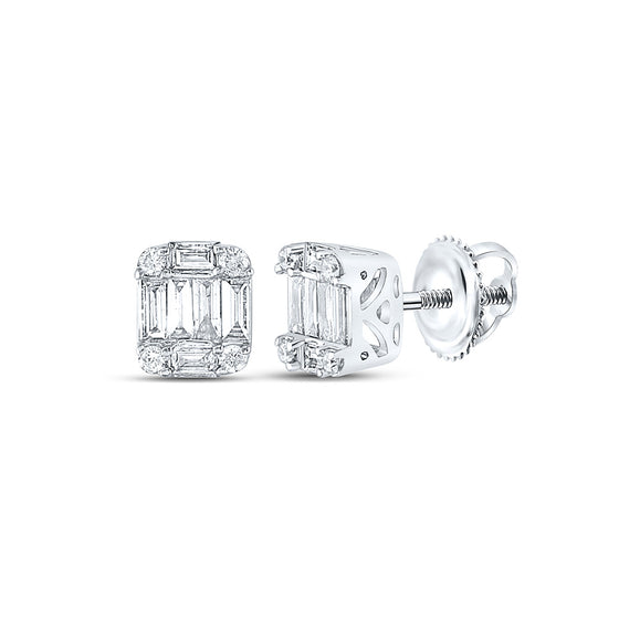 14k White Gold Womens Baguette Diamond Fashion Cluster Earrings 1/4 Cttw