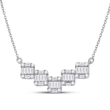  14k White Gold Womens Round Baguette Diamond Square Pendant Necklace 1/2 Cttw