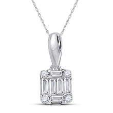  14k White Gold Womens Baguette Diamond Fashion Cluster Pendant 1/8 Cttw