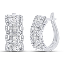  14k White Gold Womens Baguette Diamond Fashion Hoop Earrings 1-5/8 Cttw