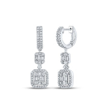  14k White Gold Womens Baguette Diamond Fashion Dangle Earrings 1 Cttw