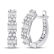  14k White Gold Womens Baguette Diamond Fashion Hoop Earrings 1 Cttw